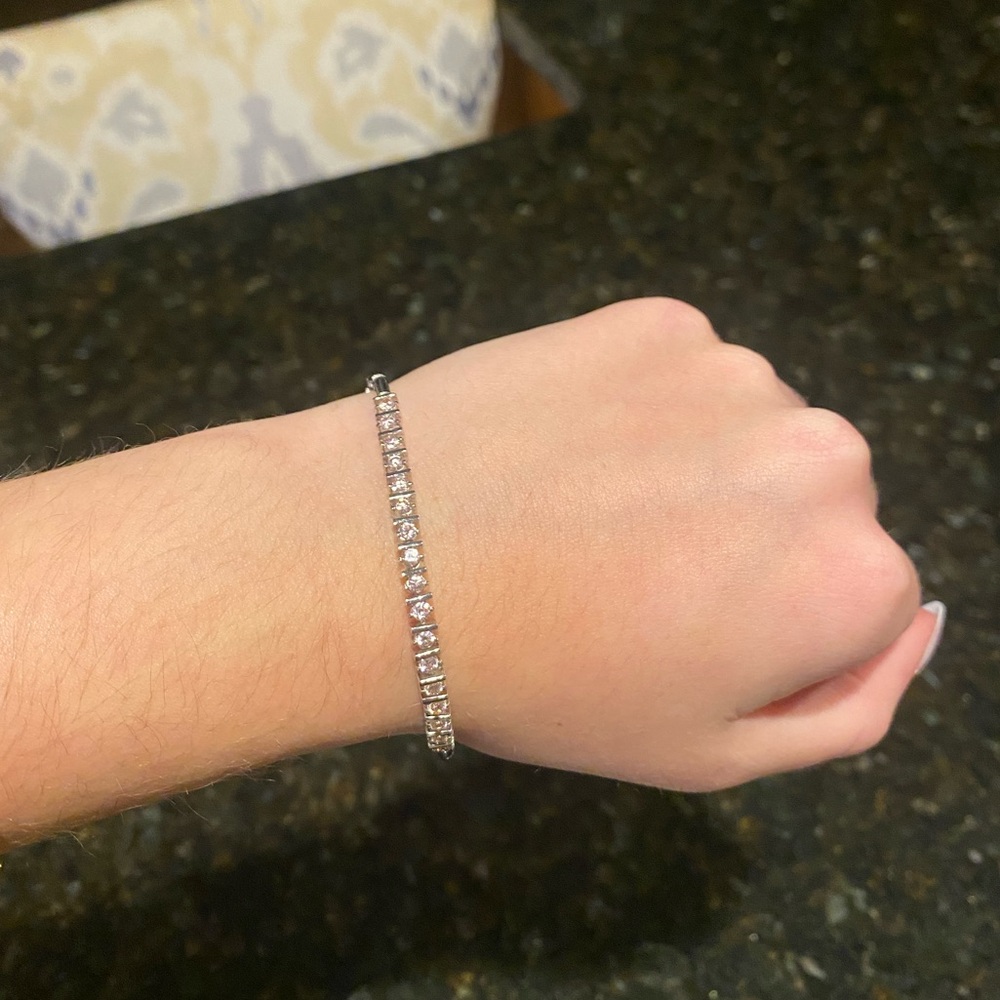 Silver Bracelet with Light Pink Gemstones